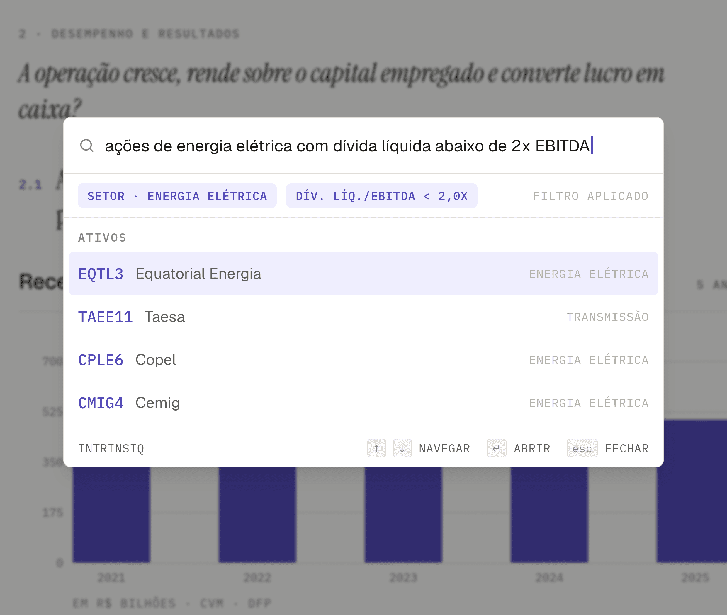 Busca de ativos com filtro descrito em linguagem natural
